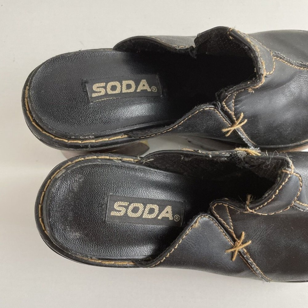 90s Y2K Vintage Soda Black Faux Leather Wooden Block Heel Platform Clogs Women 7 - Picture 12 of 12